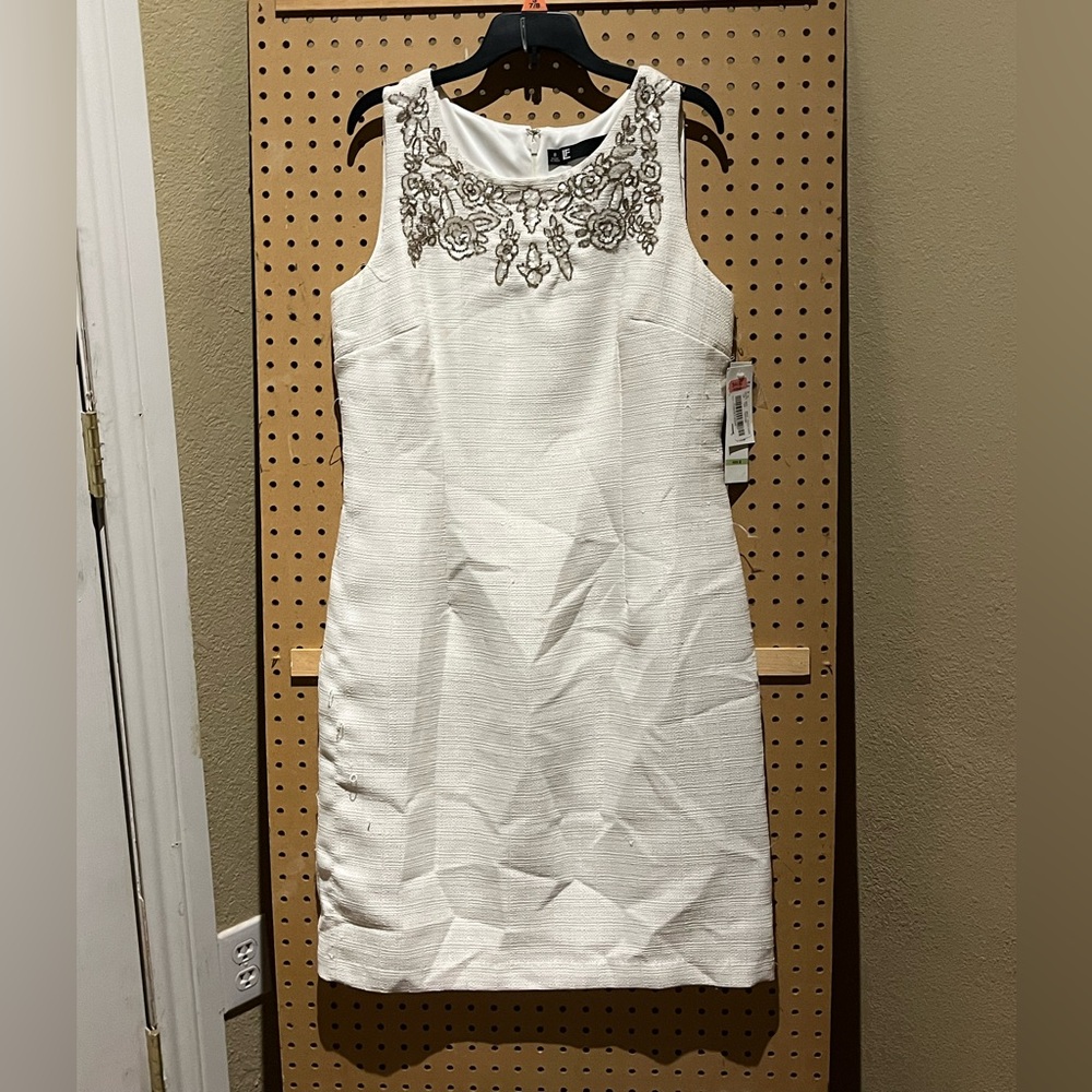 Leslie Fay White Mini Dress with Black Embroidery